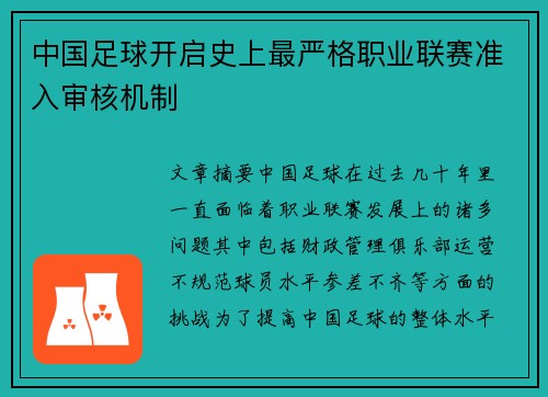 中国足球开启史上最严格职业联赛准入审核机制 中国足球开启史上最严格职业联赛准入审核机制
